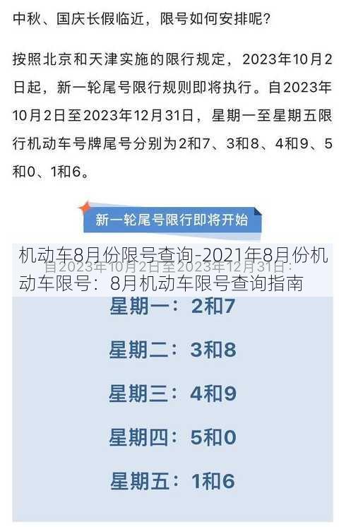 机动车8月份限号查询-2021年8月份机动车限号：8月机动车限号查询指南