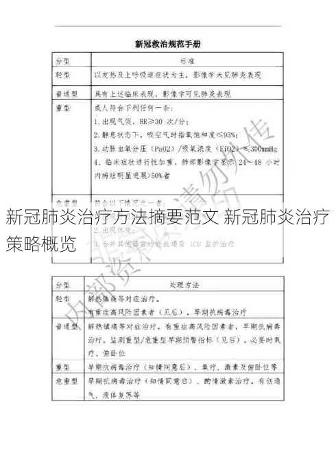 新冠肺炎治疗方法摘要范文 新冠肺炎治疗策略概览