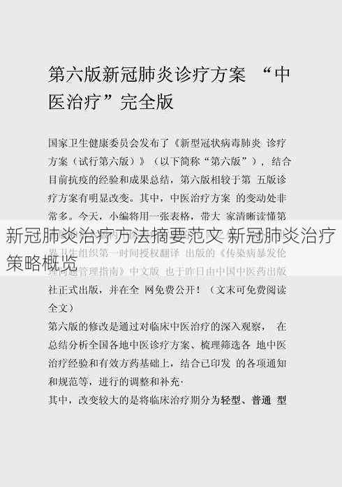 新冠肺炎治疗方法摘要范文 新冠肺炎治疗策略概览