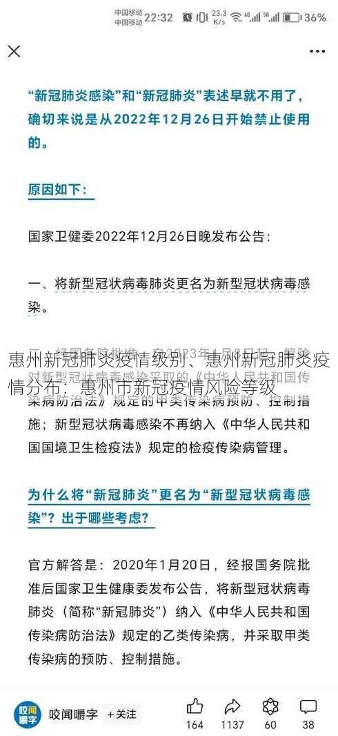 惠州新冠肺炎疫情级别、惠州新冠肺炎疫情分布：惠州市新冠疫情风险等级