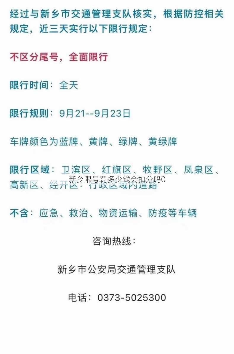 新乡限号罚多少钱会扣分吗0