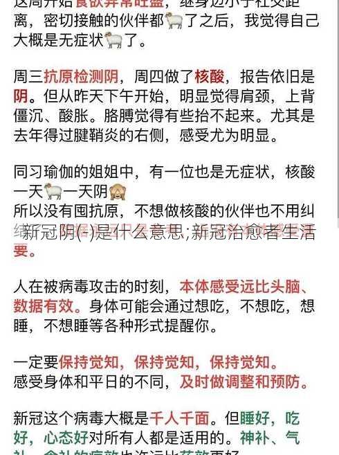 新冠阴(-)是什么意思;新冠治愈者生活