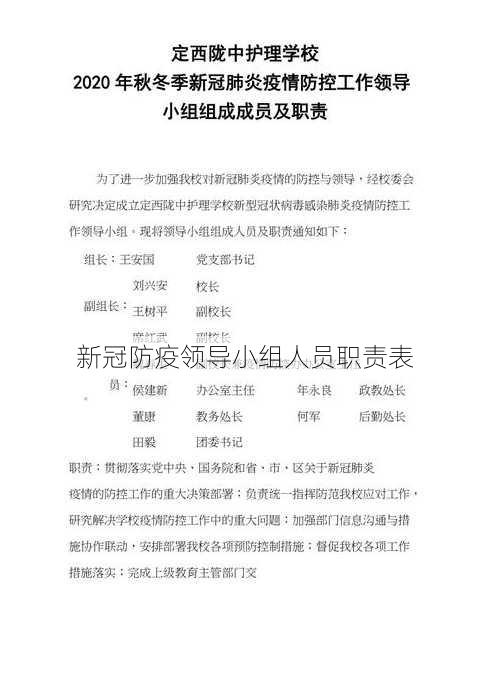 新冠防疫领导小组人员职责表