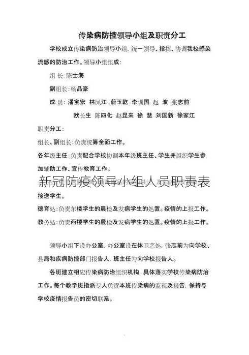 新冠防疫领导小组人员职责表