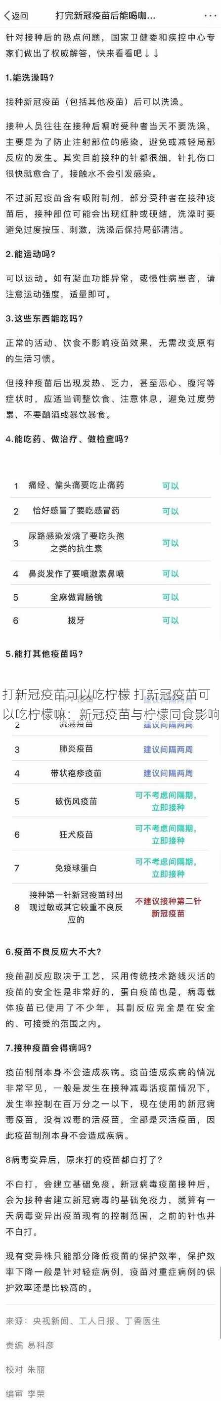 打新冠疫苗可以吃柠檬 打新冠疫苗可以吃柠檬嘛：新冠疫苗与柠檬同食影响