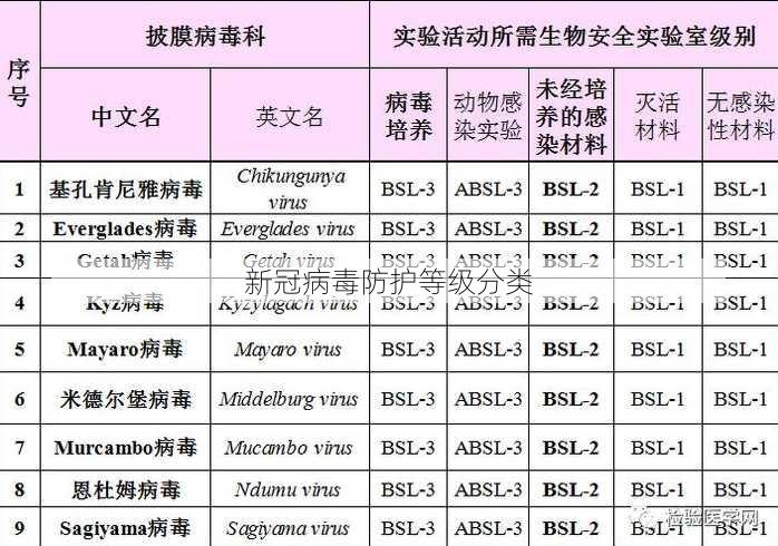 新冠病毒防护等级分类