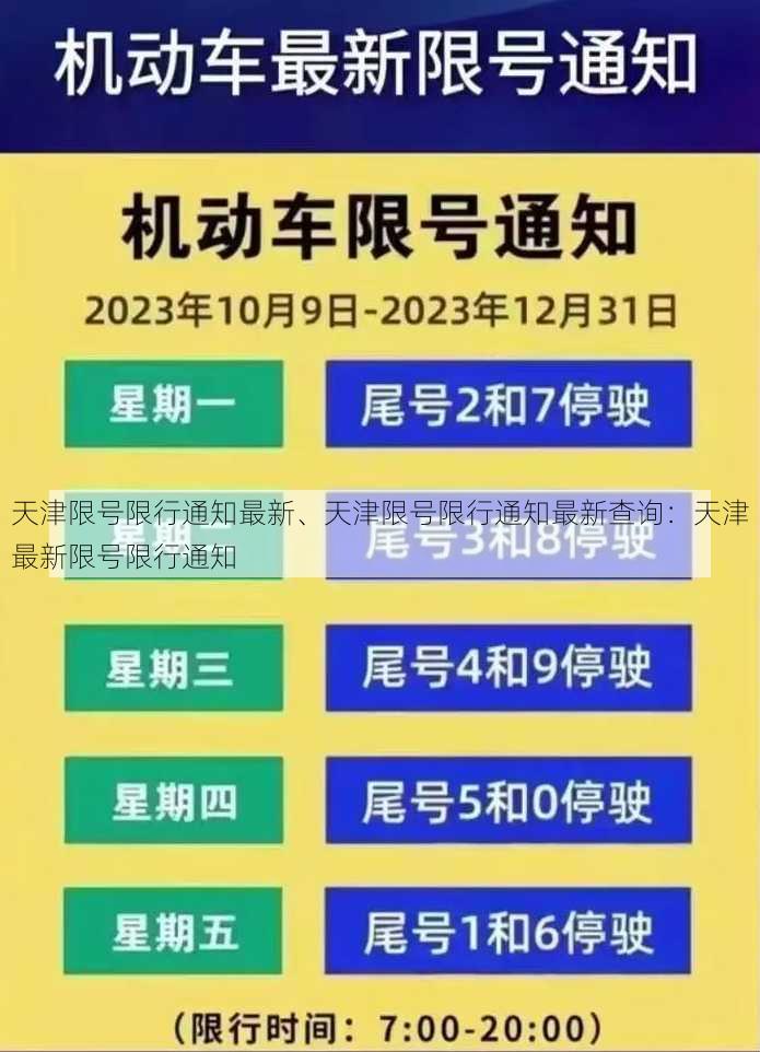 天津限号限行通知最新、天津限号限行通知最新查询：天津最新限号限行通知