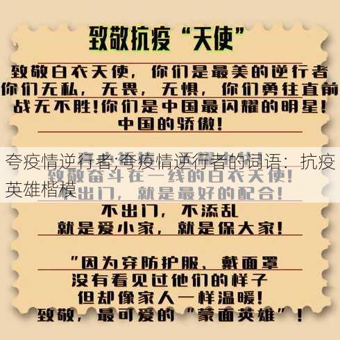 夸疫情逆行者;夸疫情逆行者的词语：抗疫英雄楷模