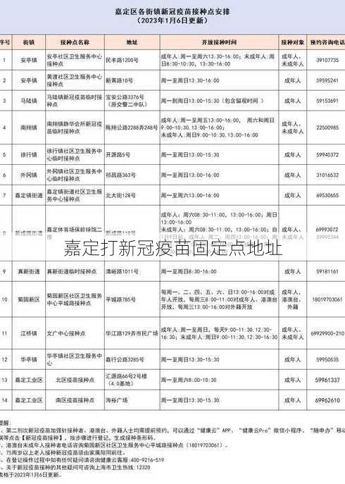 嘉定打新冠疫苗固定点地址