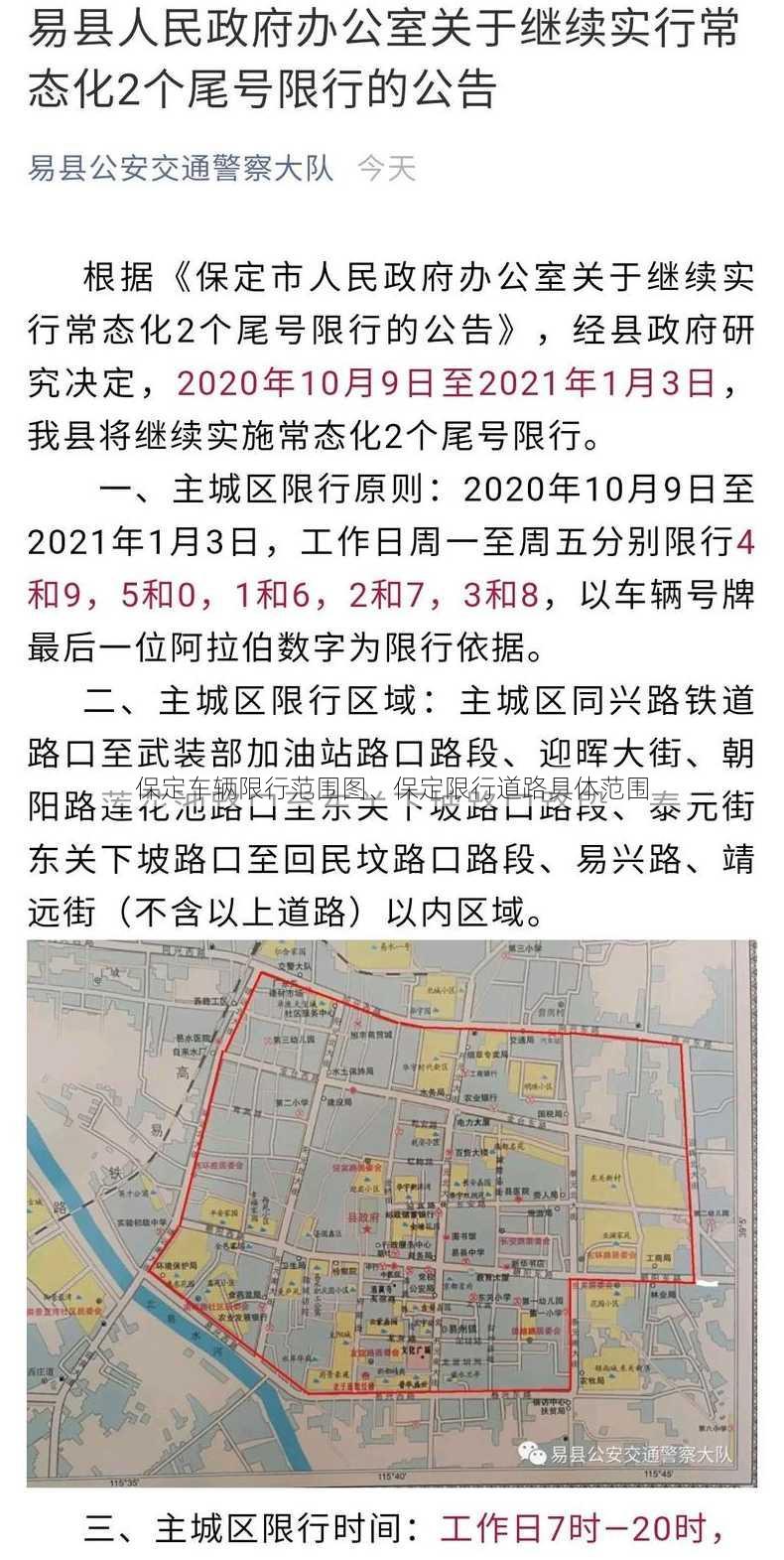 保定车辆限行范围图、保定限行道路具体范围