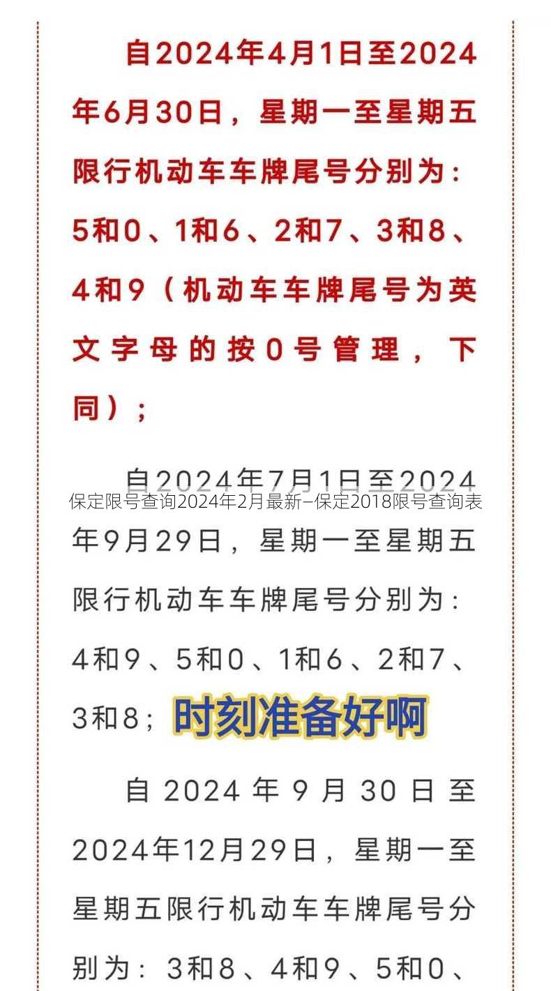 保定限号查询2024年2月最新—保定2018限号查询表