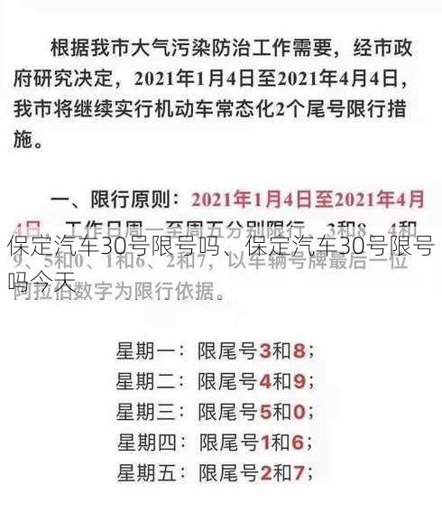 保定汽车30号限号吗、保定汽车30号限号吗今天