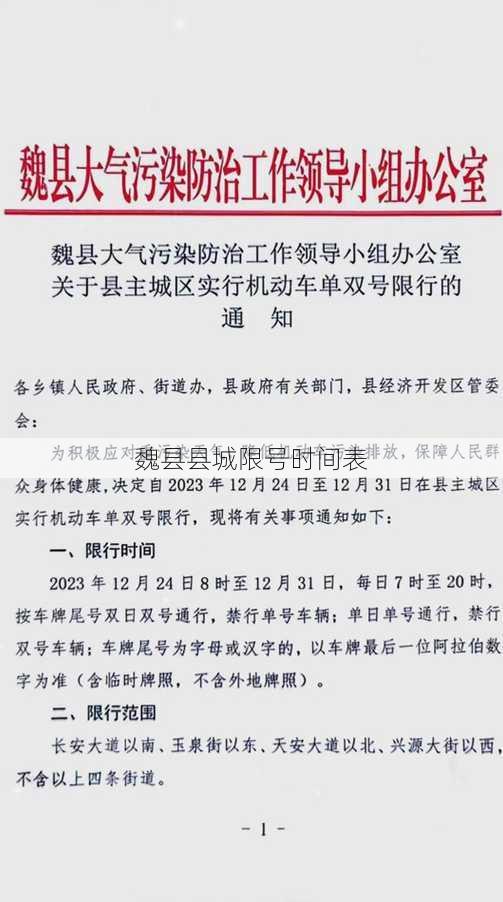 魏县县城限号时间表