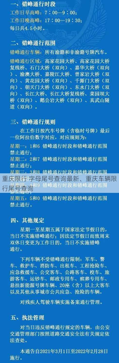 重庆限行 字母尾号查询最新、重庆车辆限行尾号查询