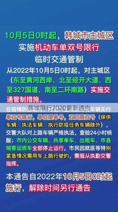 韩城限行2020最新通告