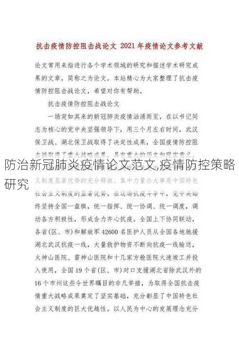 防治新冠肺炎疫情论文范文,疫情防控策略研究