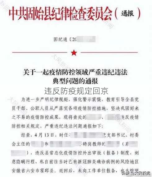 违反防疫规定回京