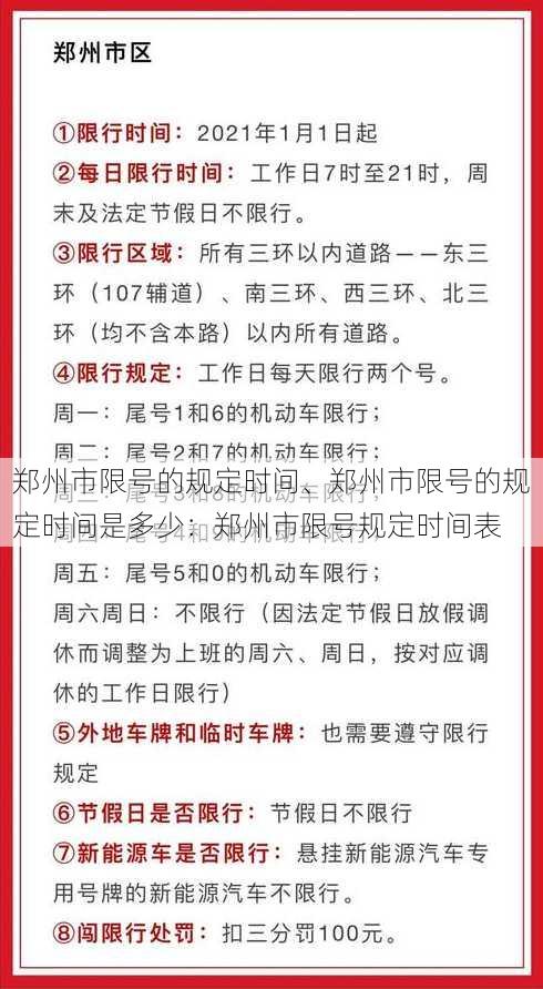 郑州市限号的规定时间、郑州市限号的规定时间是多少：郑州市限号规定时间表