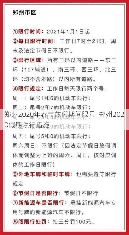 郑州2020年春节放假期间限号_郑州2020假期限行措施