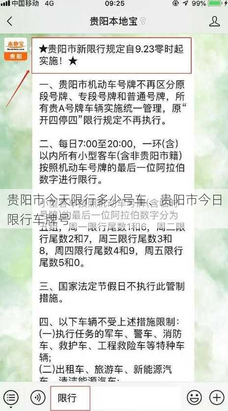 贵阳市今天限行多少号车、贵阳市今日限行车牌号