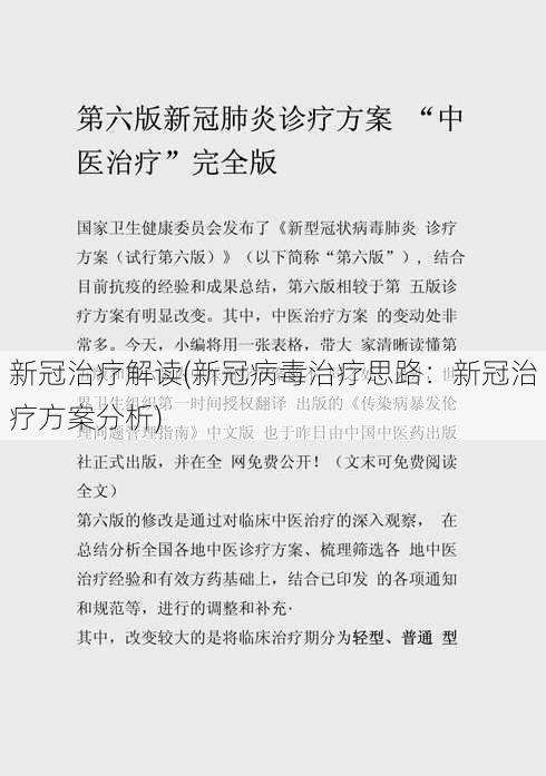 新冠治疗解读(新冠病毒治疗思路：新冠治疗方案分析)