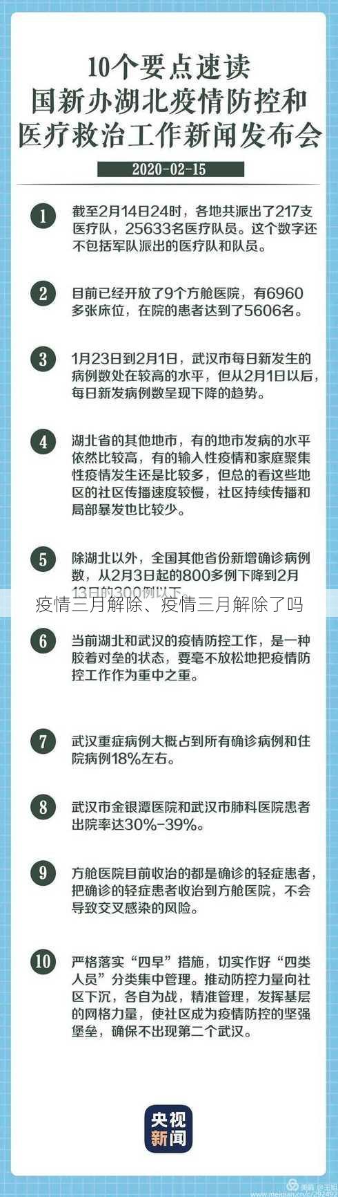 疫情三月解除、疫情三月解除了吗