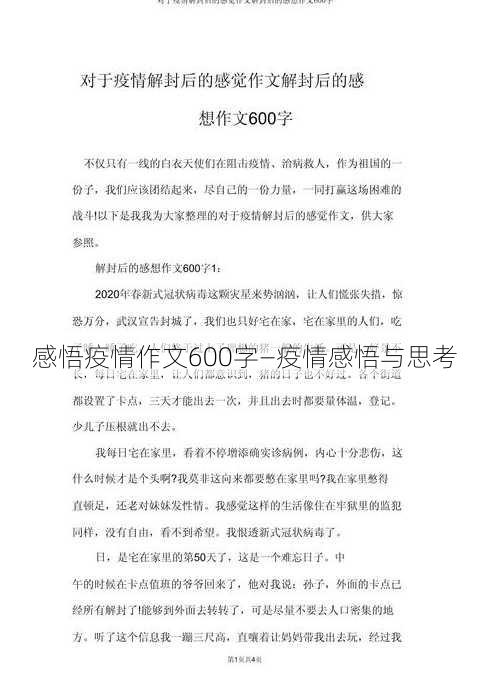 感悟疫情作文600字—疫情感悟与思考