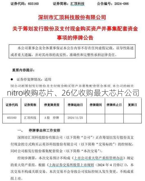 nitro收购芯片、26亿收购最大芯片公司