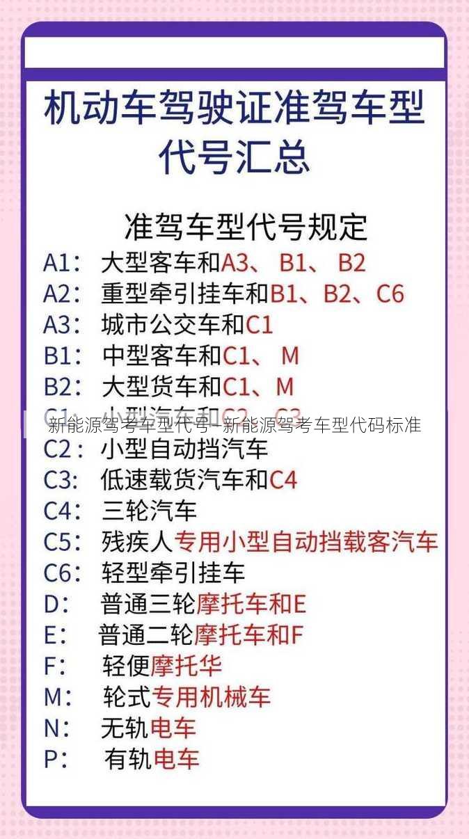 新能源驾考车型代号—新能源驾考车型代码标准