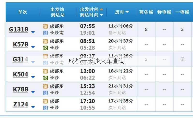 成都一长沙火车查询