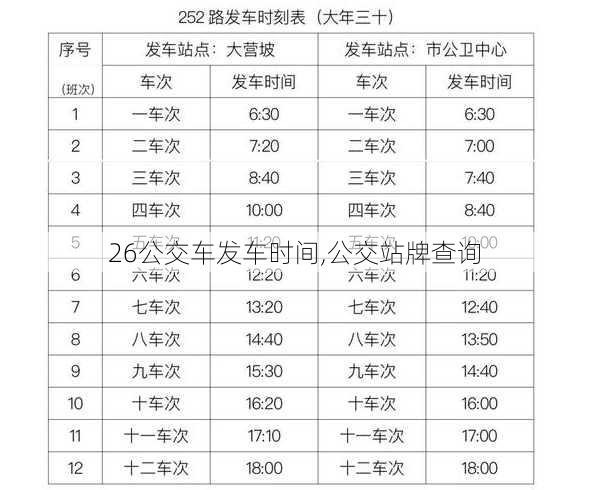 26公交车发车时间,公交站牌查询