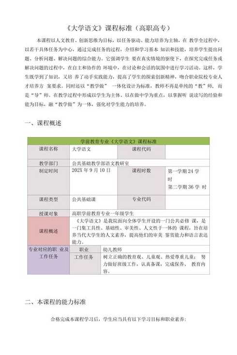 高职大学语文课程标准